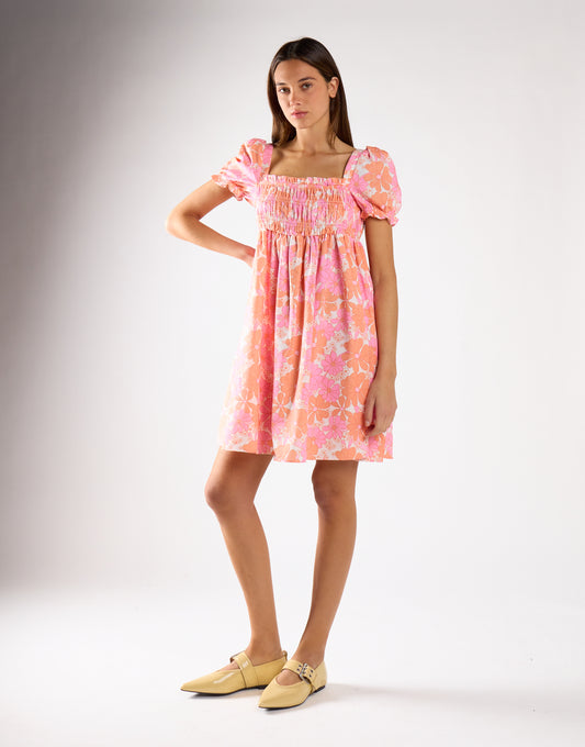 Glamorous Sixties Floral Puff Shoulder Shift Mini Dress