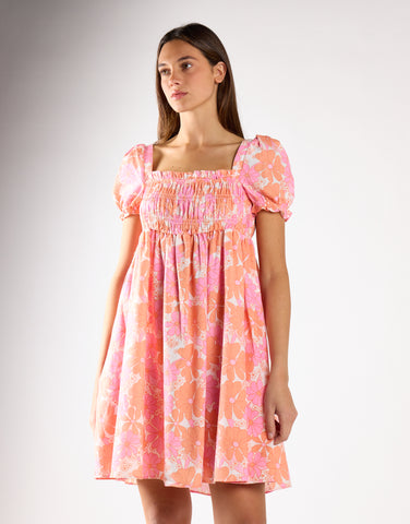 Glamorous Sixties Floral Puff Shoulder Shift Mini Dress