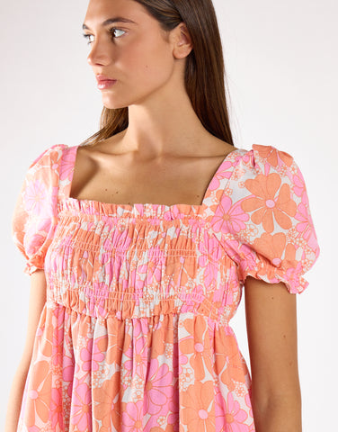 Glamorous Sixties Floral Puff Shoulder Shift Mini Dress