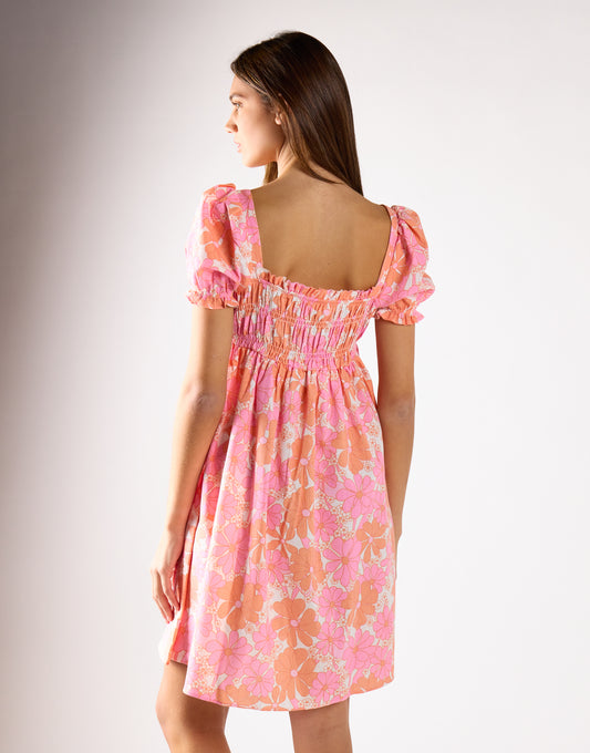 Glamorous Sixties Floral Puff Shoulder Shift Mini Dress