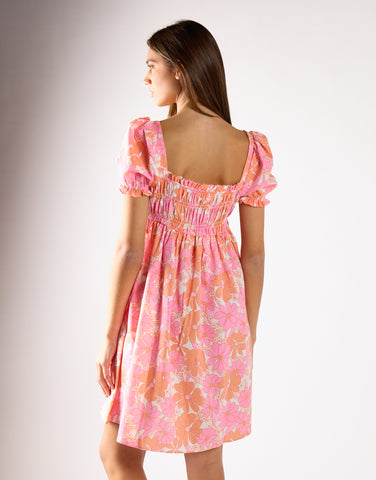 Glamorous Sixties Floral Puff Shoulder Shift Mini Dress
