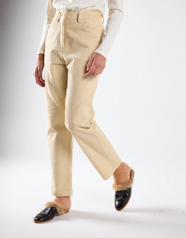 Beige Corduroy Straight Leg Trousers