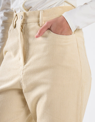 Beige Corduroy Straight Leg Trousers