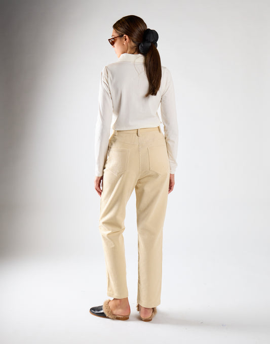 Beige Corduroy Straight Leg Trousers