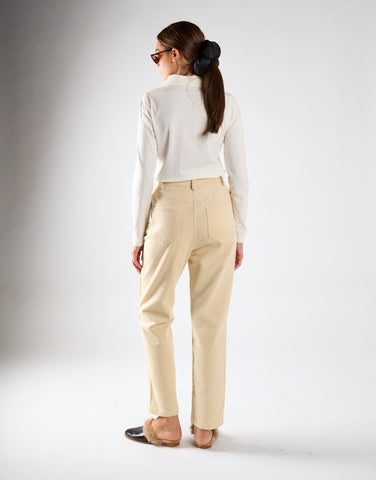 Beige Corduroy Straight Leg Trousers