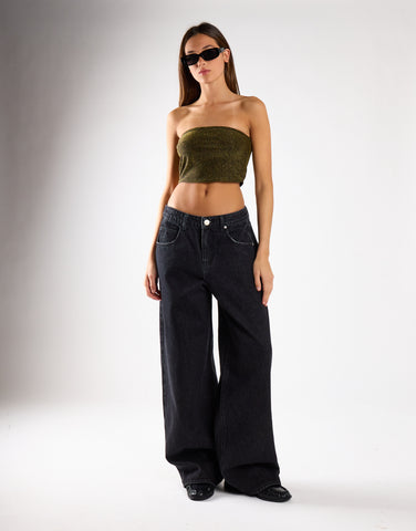 Black-Silver-Glitter Bandeau Crop-Top