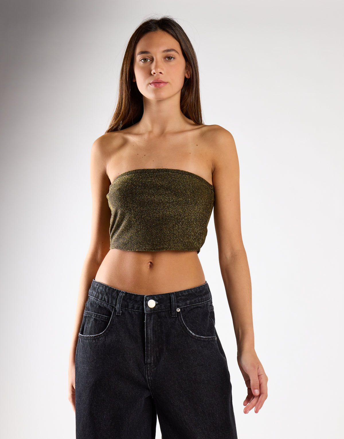 Black-Silver-Glitter Bandeau Crop-Top