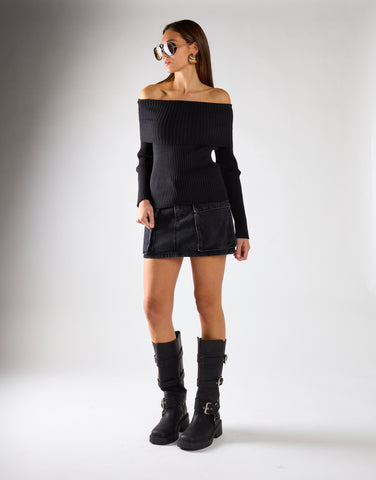 Bardot Off Shoulder Jumper in Black