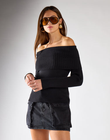 Bardot Off Shoulder Jumper in Black