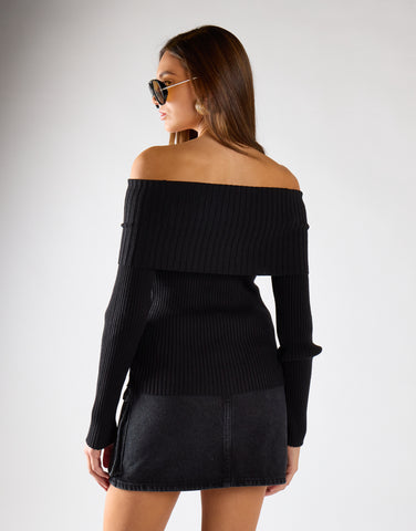 Bardot Off Shoulder Jumper in Black
