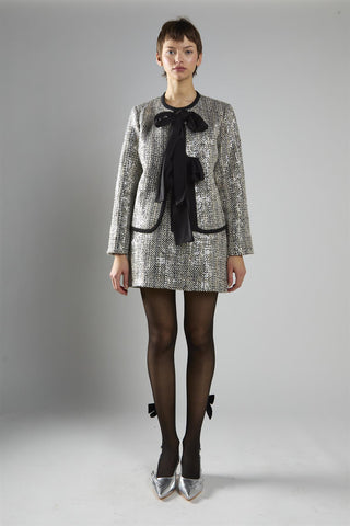 Black Sequin Tweed Mid-Rise Mini Skirt