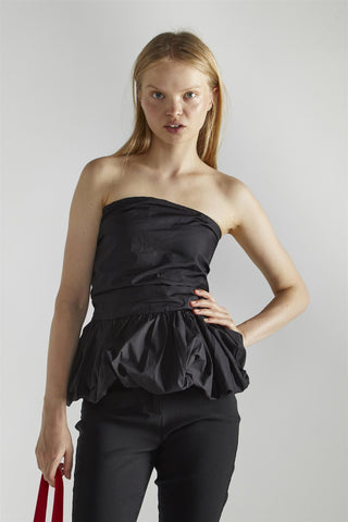 Black Ruffle Bandeau Crop-Top