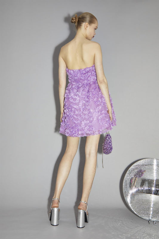 Lilac-Orchid 3D Applique Bandeau Mini-Dress