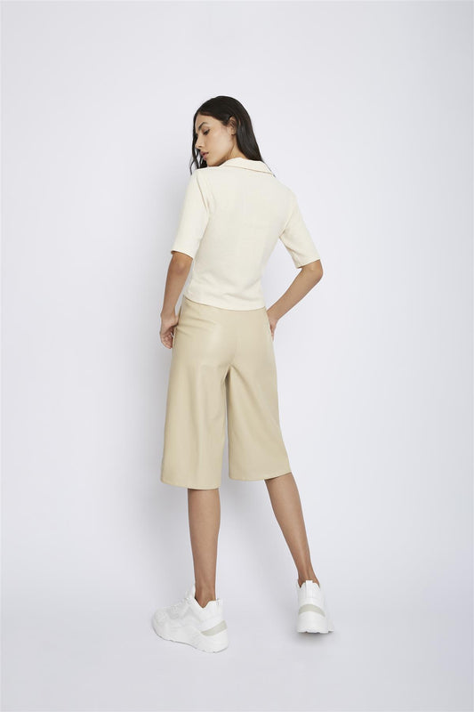 Dark-Cream Fitted-Button-Up-Polo-Top