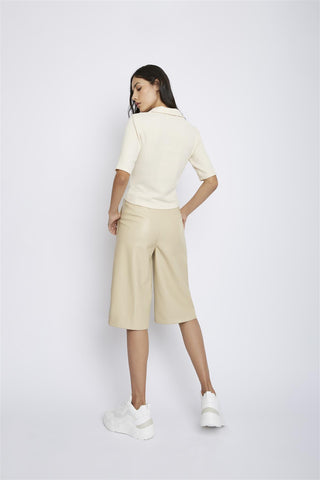 Dark-Cream Fitted-Button-Up-Polo-Top