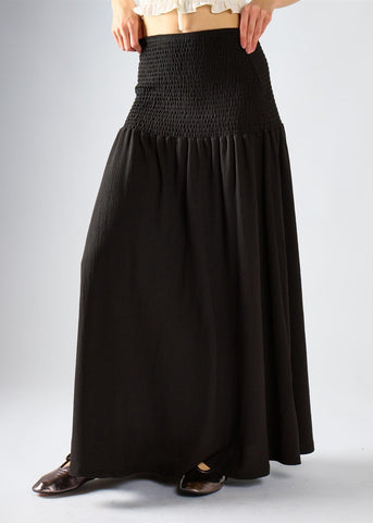 Black Crinkle Drop Waist Maxi Skirt
