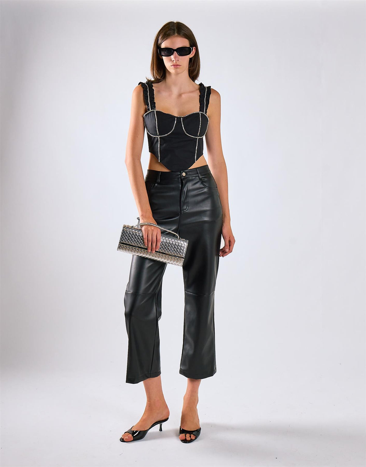 Black Pu Straight Leg Trousers