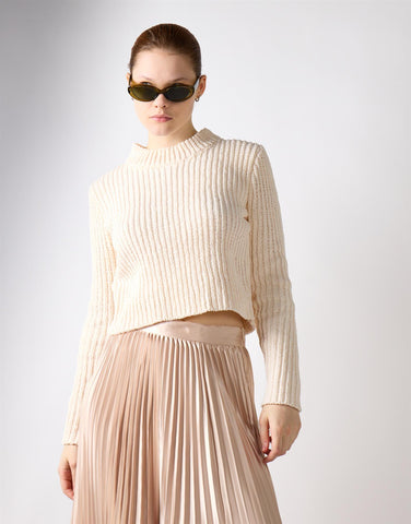 Crew Neck Cropped Jumper - Off White