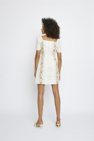 Stone Floral Stripe Sweetheart Neckline Mini-Dress