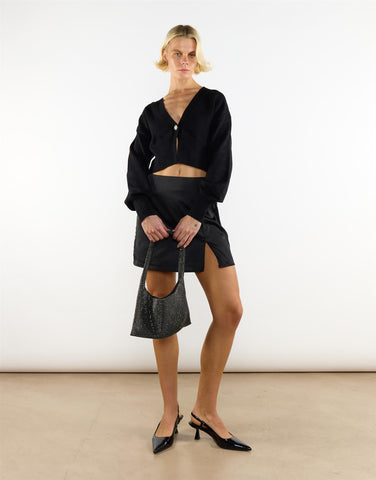 Black Fine-Knitted Long Sleeve Cropped Cardigan