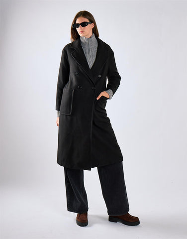 Black Lapel Collar Midi Coat