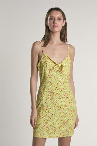 Yellow-Multi-Ditsy Sleeveless Mini-Dress