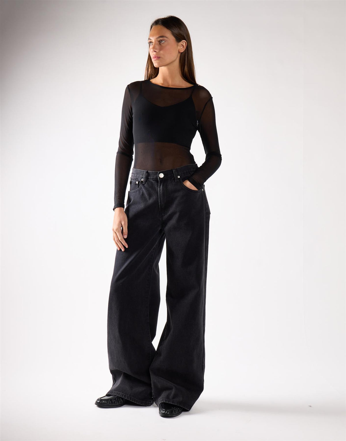 Washed Black Mid Rise Baggy Jeans