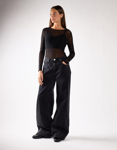 Washed Black Mid Rise Baggy Jeans