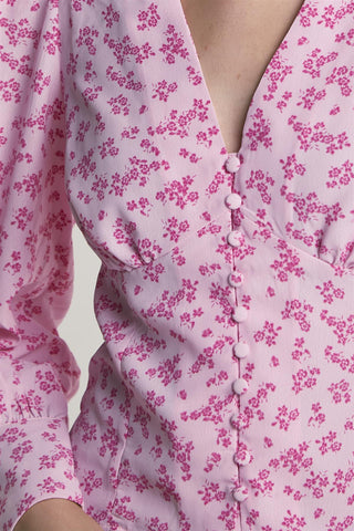 Pink-Fuschia-Ditsy Button-Front -Top