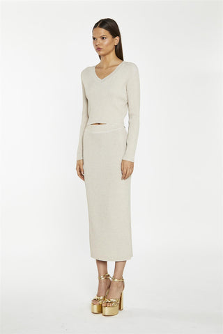 Gold Glitter Knit Midi Pencil Skirt
