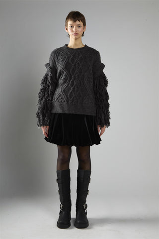 Charcoal Fringe Sleeve Cable Knit Jumper