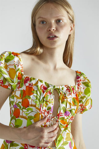 Multi-Fruit Front-Tie Short Sleeve-Top