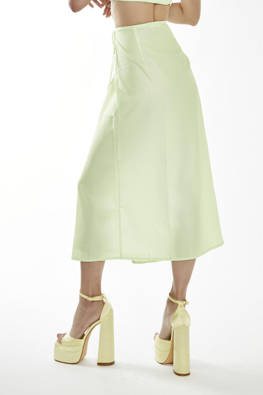 Apple-Green Wrap Midi-Skirt
