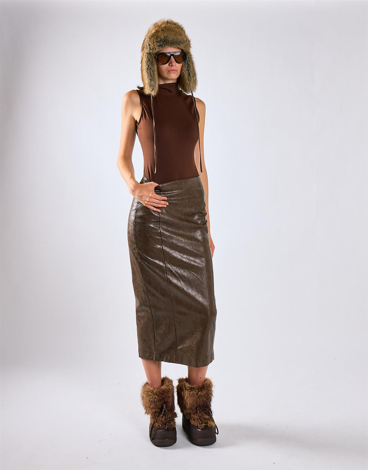 Deep Brown Mock Neck Sleeveless Tank Bodysuit