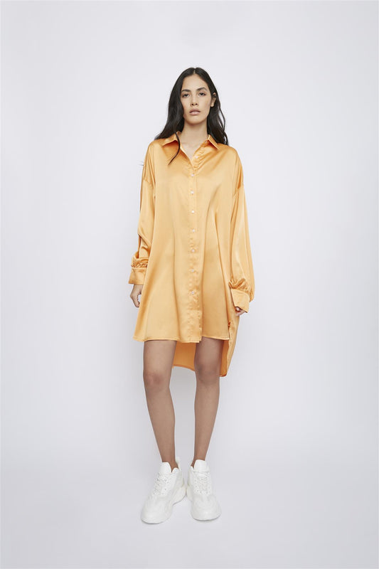 Light-Orange Button-Up Mini-Dress