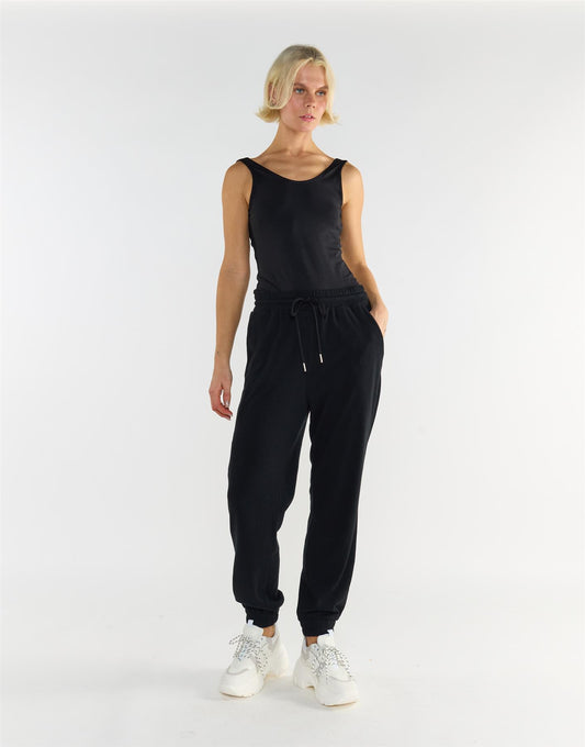 Black Scoop Neck Sleeveless Cotton Bodysuit