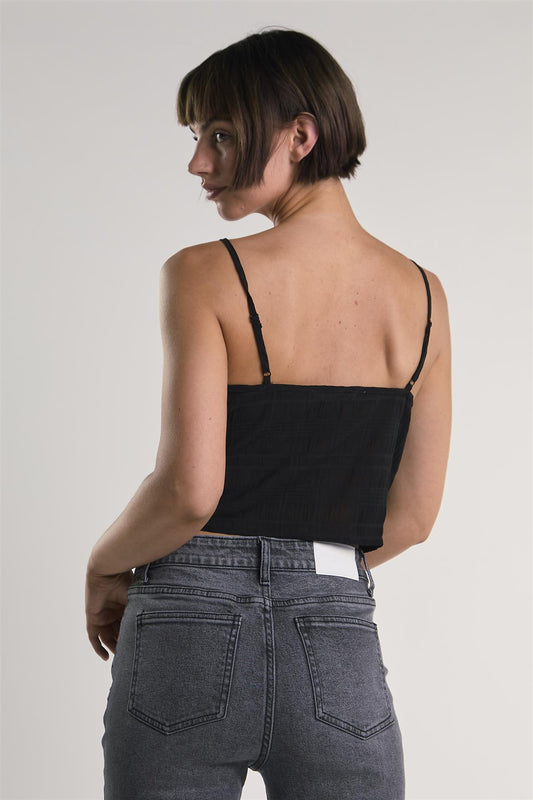 Black Gathered Sleeveless Crop-Top