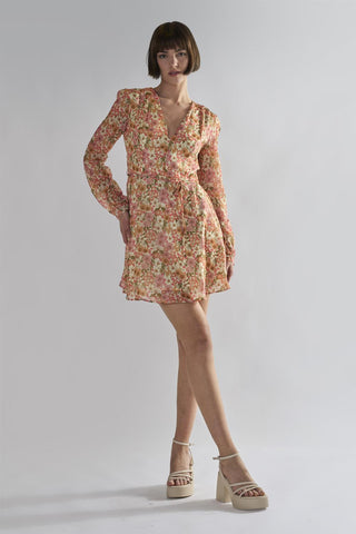 Vintage-Floral V-Neck Mini-Dresses