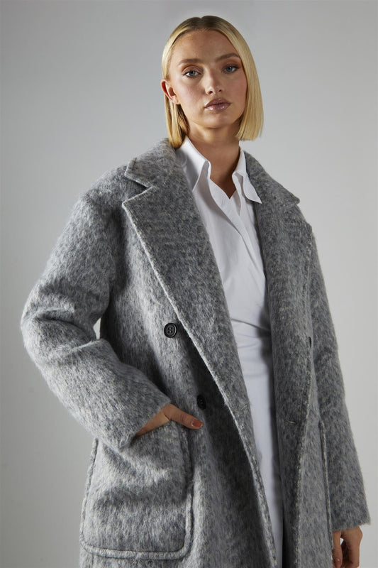 Grey Collared Midi-Coat