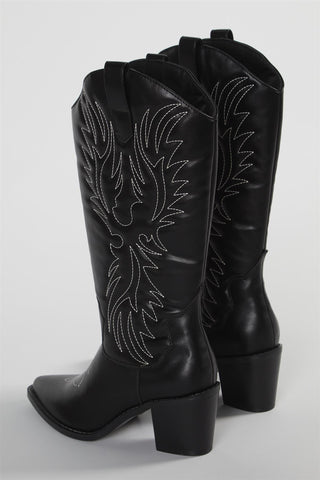 Black Stitched Calf Cowboy Boots