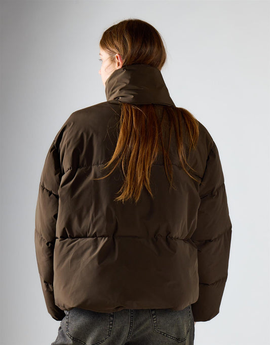 Deep Khaki Scarf Detail Padded Jacket