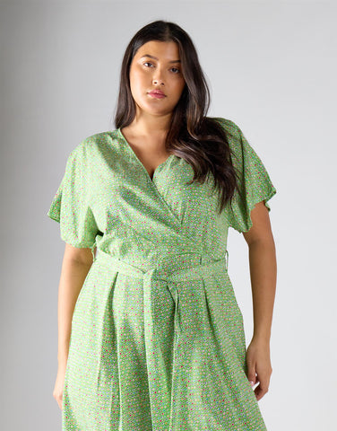 Glamorous Curve Green Multi Dot Jumpsuit