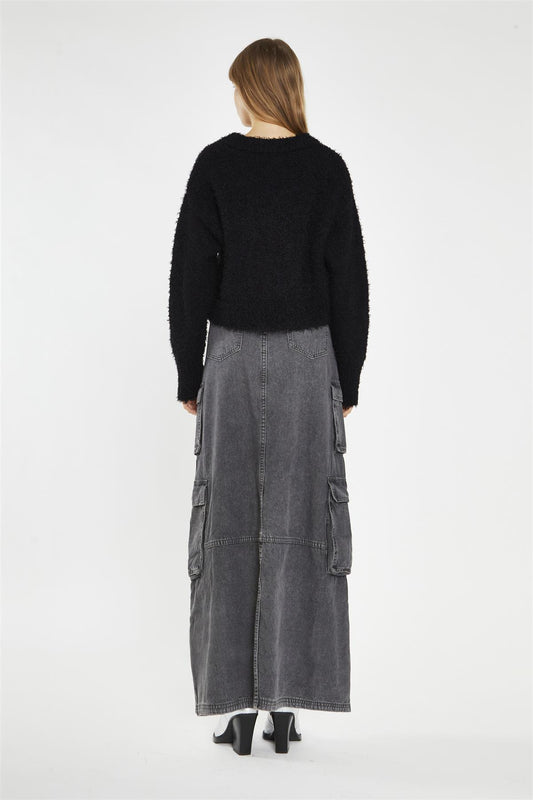 Denim Maxi Skirt - Grey Wash