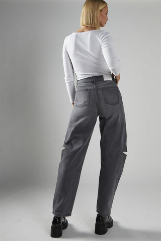 Dark Grey Wash Ripped Straight Jeans