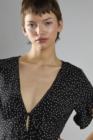 Black Polka Dot V Neck Playsuit