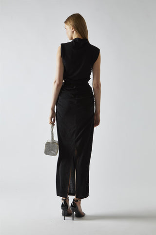 Black-Glitter Ruched Midaxi-Skirt