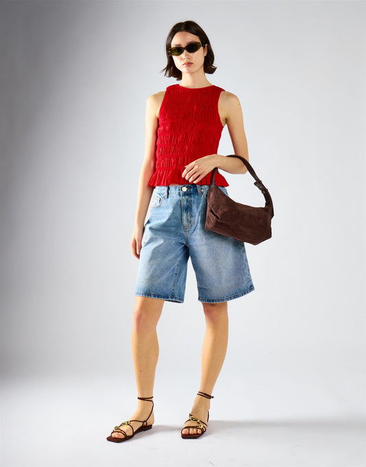 Red Shirring Vest Top