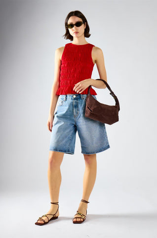 Red Shirring Vest Top