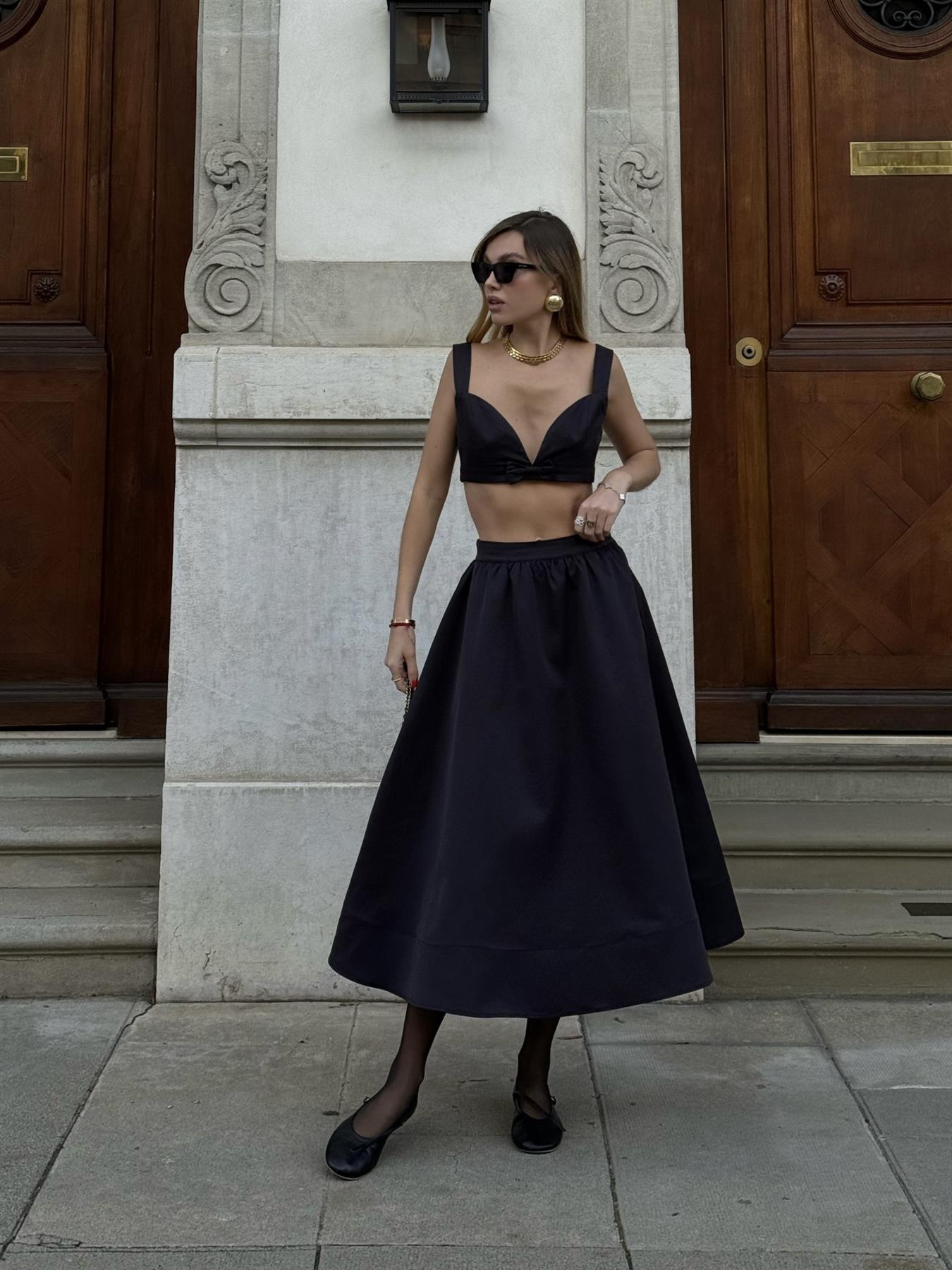 Cardigan Skater Skirt Outfit 30 Black Audrey Co-ord Skater Midi