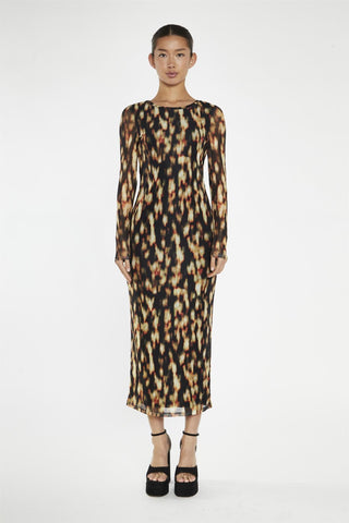 Digital Tie-Dye Mesh Bodycon Midi-Dress